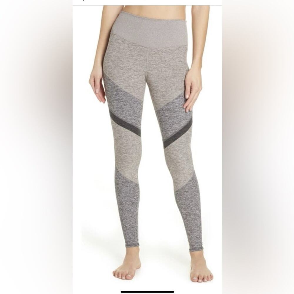 Alo Yoga Alosoft Sheila Leggings Mid Rise Ankle Heathered Tan Colorblock XS